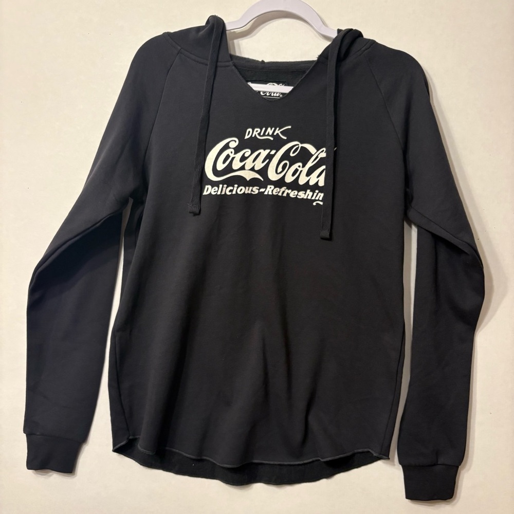 Coca Cola Black Womens graphic fleece pullover hoodie Size XS